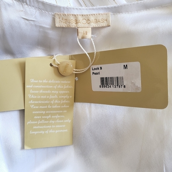 New Melissa Odabash Pearl White Look 9 Gold Striped Faux Wrap Midi Dress NWT - Picture 10 of 12